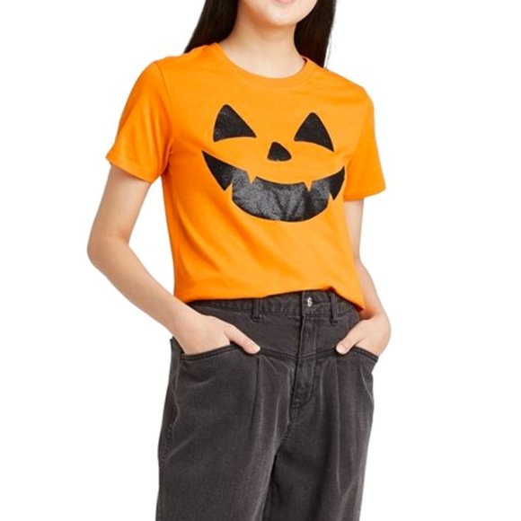 Zoe + Liv Tops - Orange Jack O'Lantern Short Sleeve Graphic T-Shirt Top - Womens Juniors XL